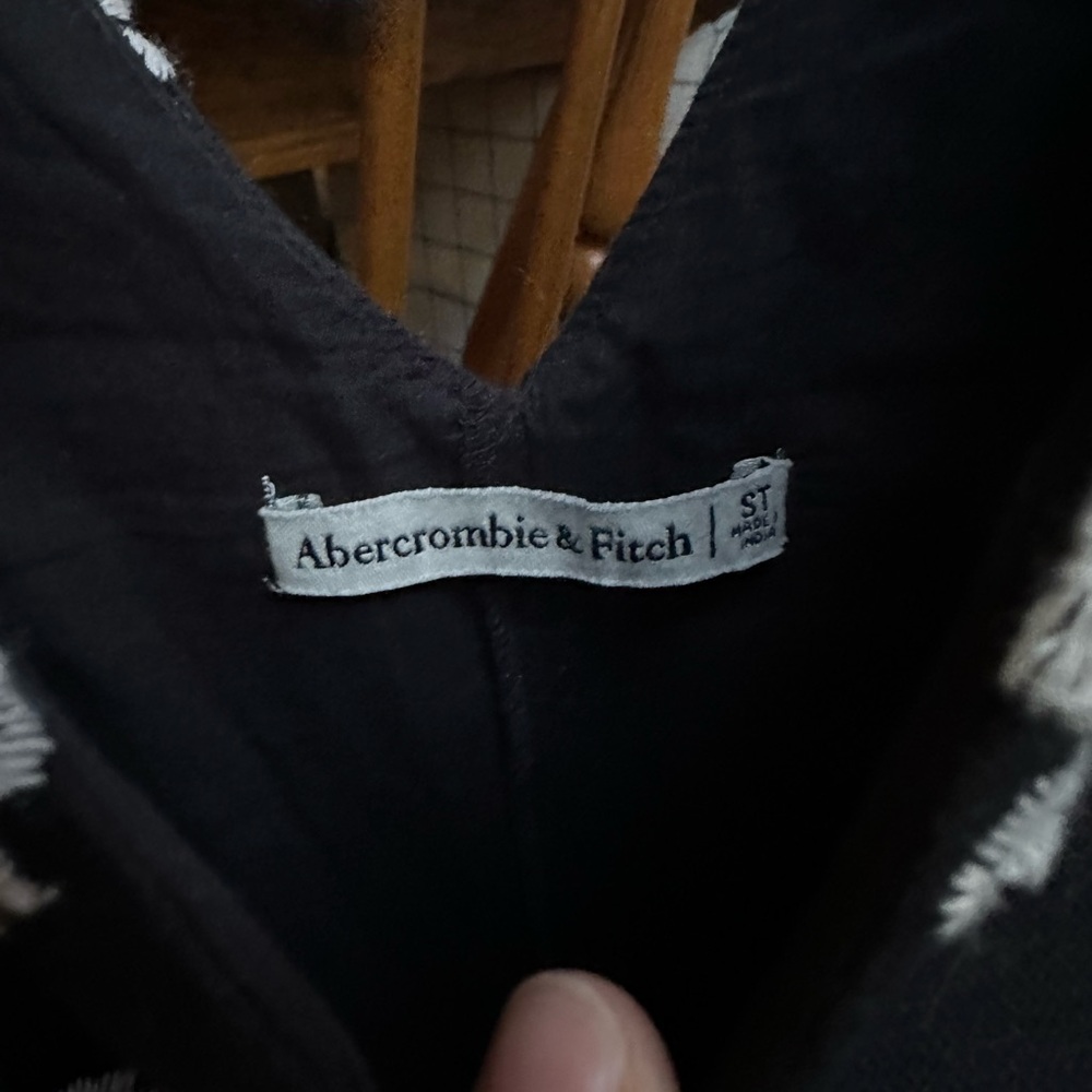 Abercrombie & Fitch black linen embroidered mini dress